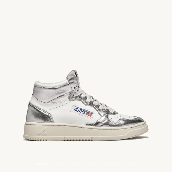 Nib AUTRY MEDALIST MID BICOLOR SNEAKERS IN WHITE AND SILVER...